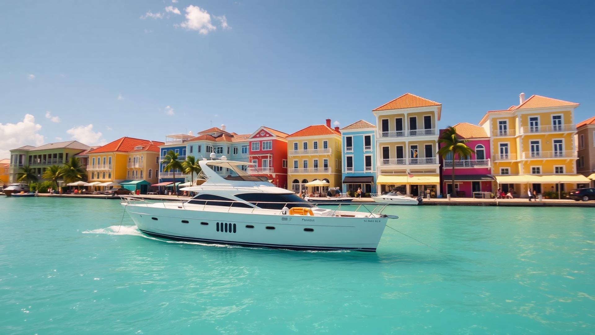 Skyline and streets of Nassau, Bahamas
